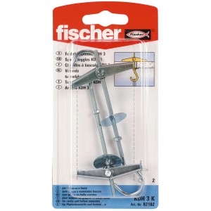 Fischer Kippdübel KDH 3 K mit Rundhaken, 2 Stück, für Hohlraum-Befestigungen.