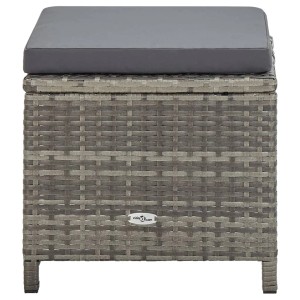 Grauer vidaXL Gartenhocker (4er-Set) mit dunklem Sitzkissen aus Polyrattan.