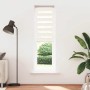 Marmorbeiges Doppelrollo 55x200 cm am Fenster, mit transparenten und blickdichten Streifen für Sichtschutz.
