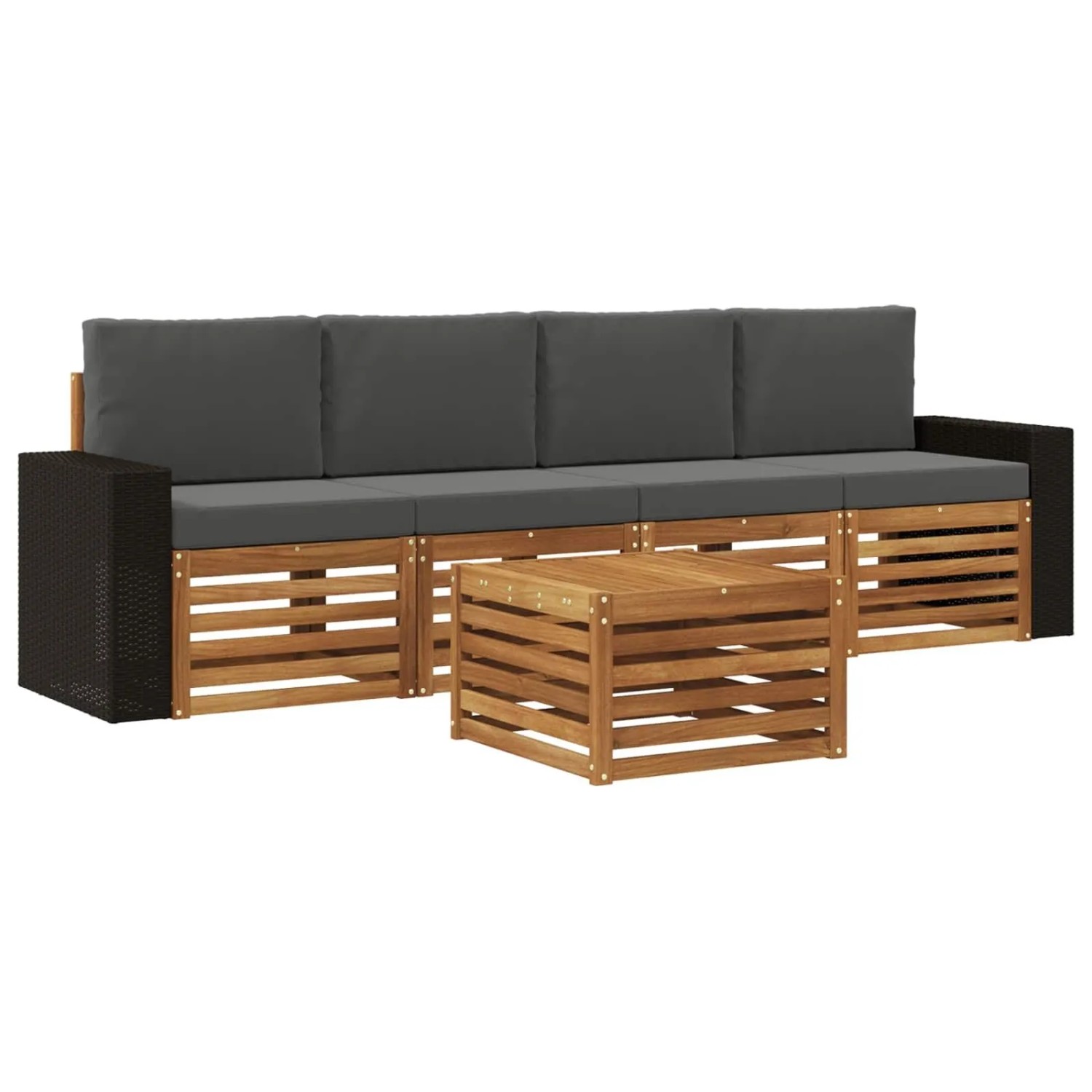 vidaXL Outdoor-Sofagarnitur mit Kissen 5 Stk Natur und Anthrazit 3384003