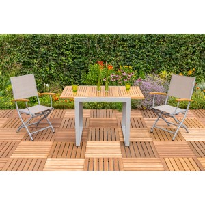 3-teiliges Gartenmöbel-Set Naxos grau mit Akazientisch (80/120x70cm) und Klappsesseln.