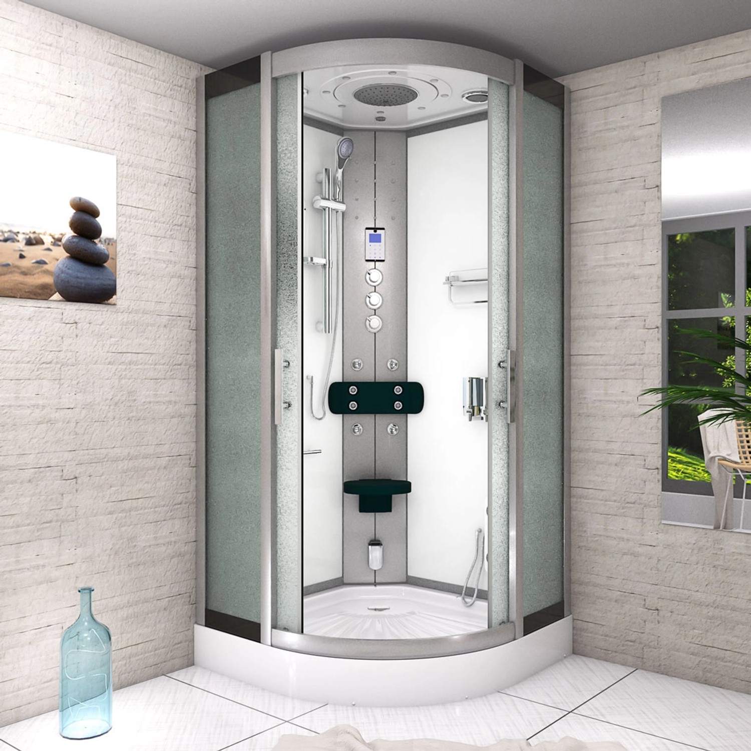 Fertigdusche Mit Boiler Und Pumpe 80x80 AcquaVapore Duschkabine Dusche D46-00M1-EC Komplettdusche Fertigdusche