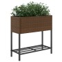Brauner vidaXL Pflanzkübel aus Poly Rattan mit Ablage für Garten oder Terrasse.