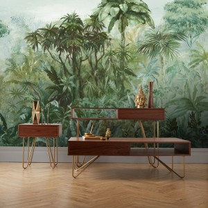 Rasch Digitaltapete Florentine III, Dschungelmotiv in Olivgrün, 3x4m. Fototapete mit tropischem Regenwald.