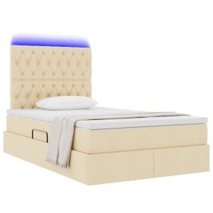 vidaXL Bett mit LED-Lichtleisten mit Kopfteil Creme 120 x 200 cm Stoff 3372475