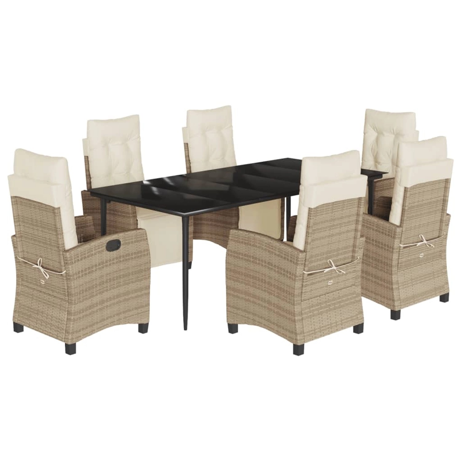 vidaXL 7-Tlg Garten-Essgruppe mit Kissen Beige Poly Rattan 3213007 günstig online kaufen