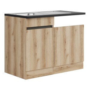 Optifit Spülenunterschrank Kaya290 in Wildeiche mit Einbauspüle, 110x88x60 cm. Küchenschrank mit Arbeitsplatte.