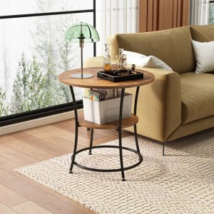 Rebiko Industrieller Runder Couchtisch Für Das Wohnzimmer Mit Ablagefläche Braun Loft 55 Cm