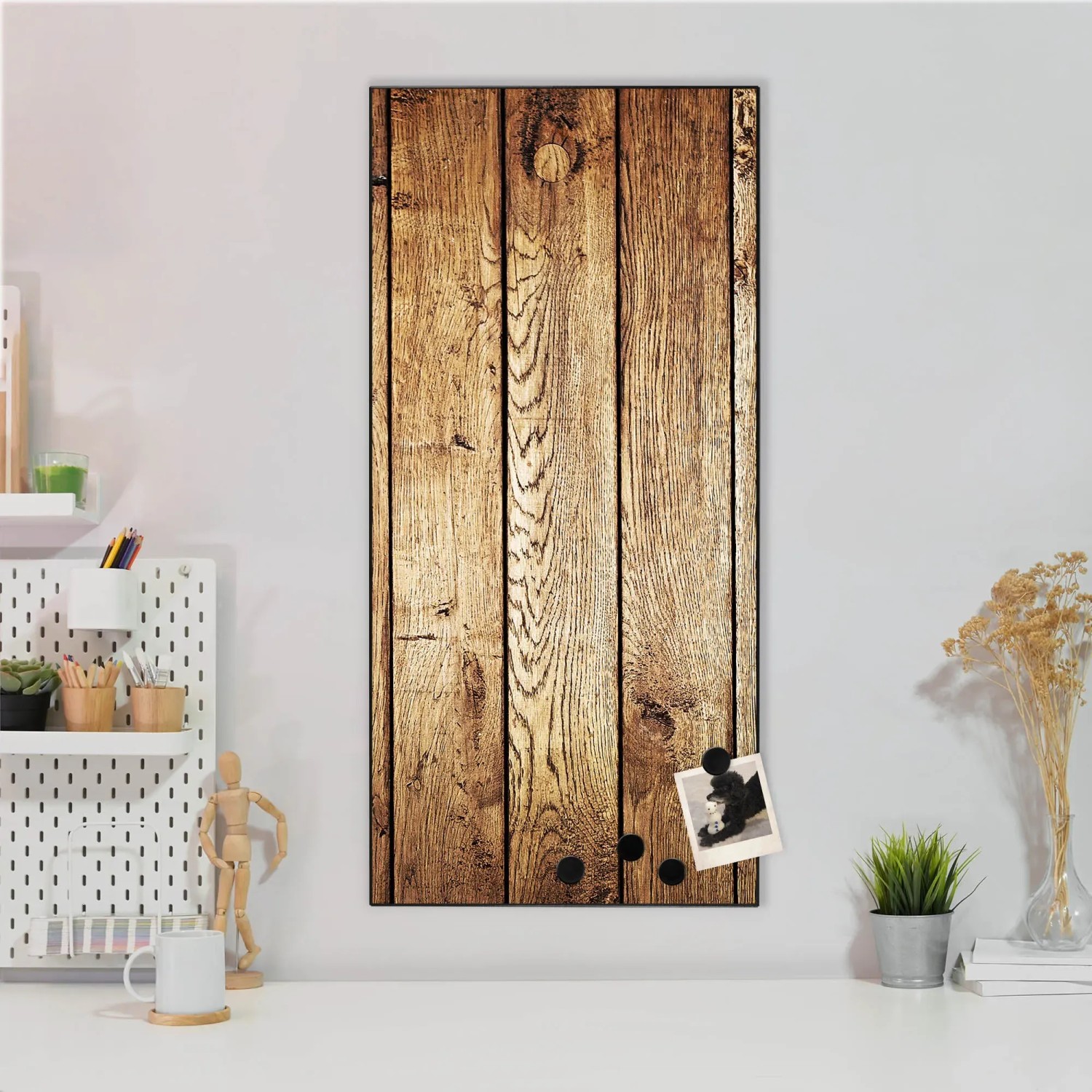 Banjado Magnettafel 37x78cm mit Holz Motiv, Magnetwand für Notizen und Fotos.