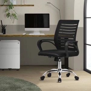 ML-Design Bürostuhl, ergonomisch, schwarz, höhenverstellbar, mit Netzrückenlehne und Chromfuß