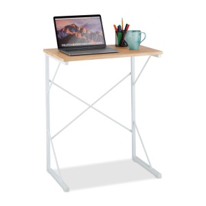 Relaxdays Schreibtisch MDF Metall Weiß Platzsparend 75 cm x 60 cm x 40 cm 4 kg