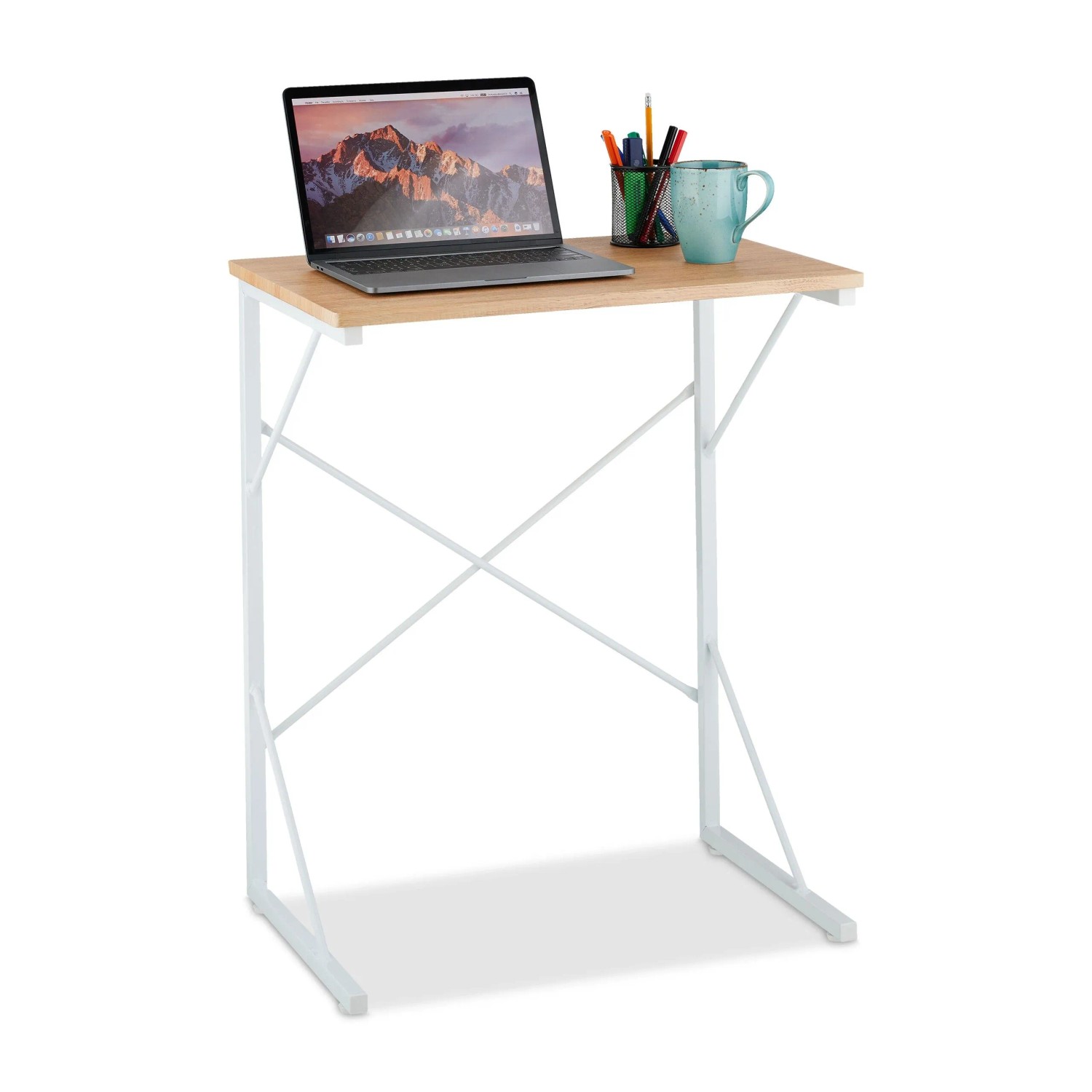 Relaxdays Schreibtisch MDF Metall Weiß Platzsparend 75 cm x 60 cm x 40 cm 4 kg