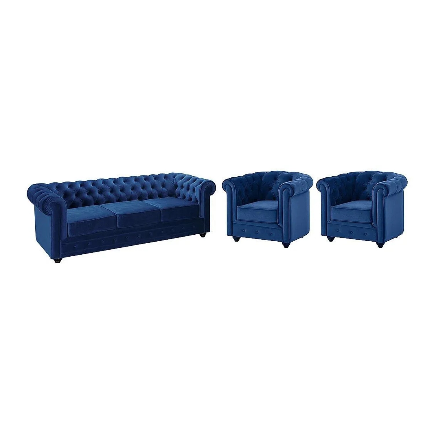 Vente-unique Couchgarnitur Mit Sessel Chesterfield Königsblau 205 cm  82 cm