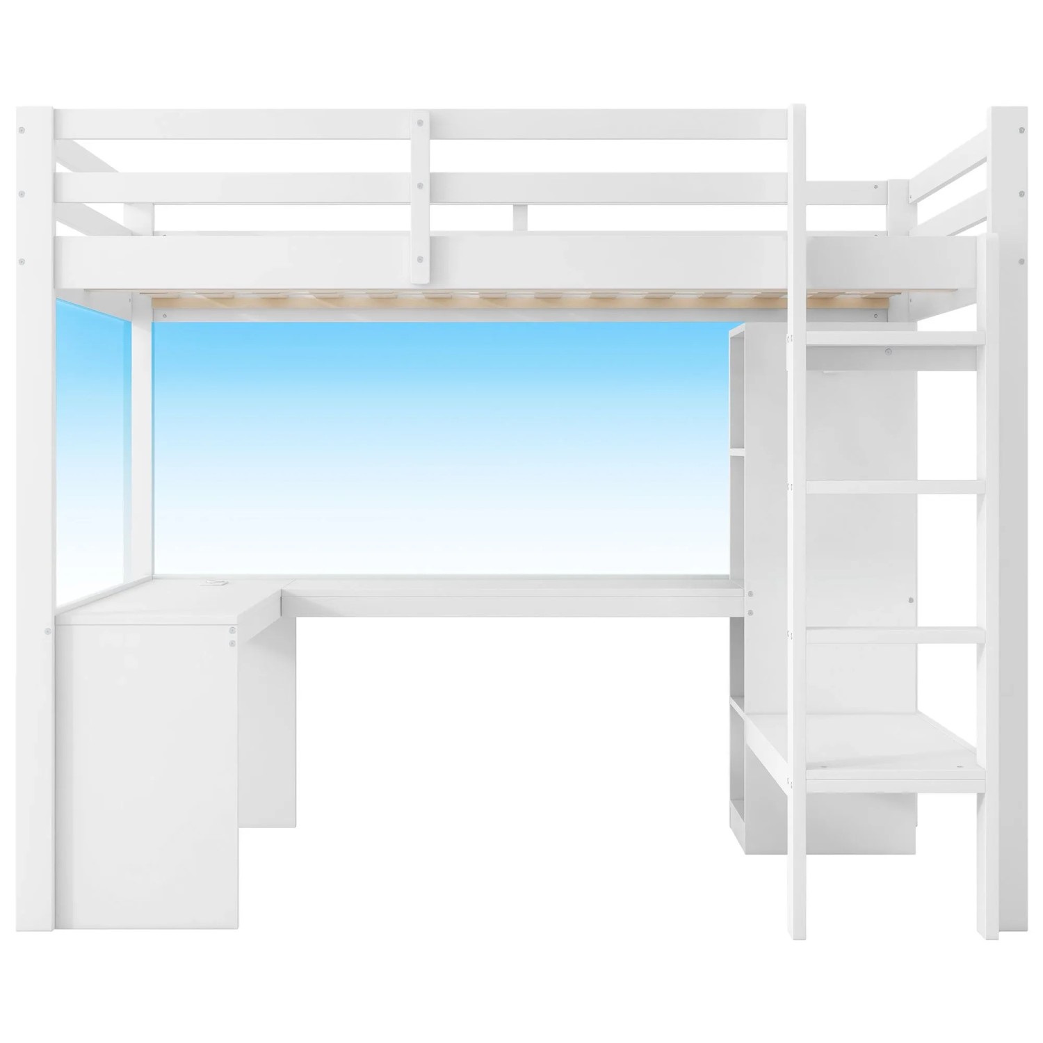 Merax Hochbett 90x200cm Regal Schreibtisch LED USB Weiß