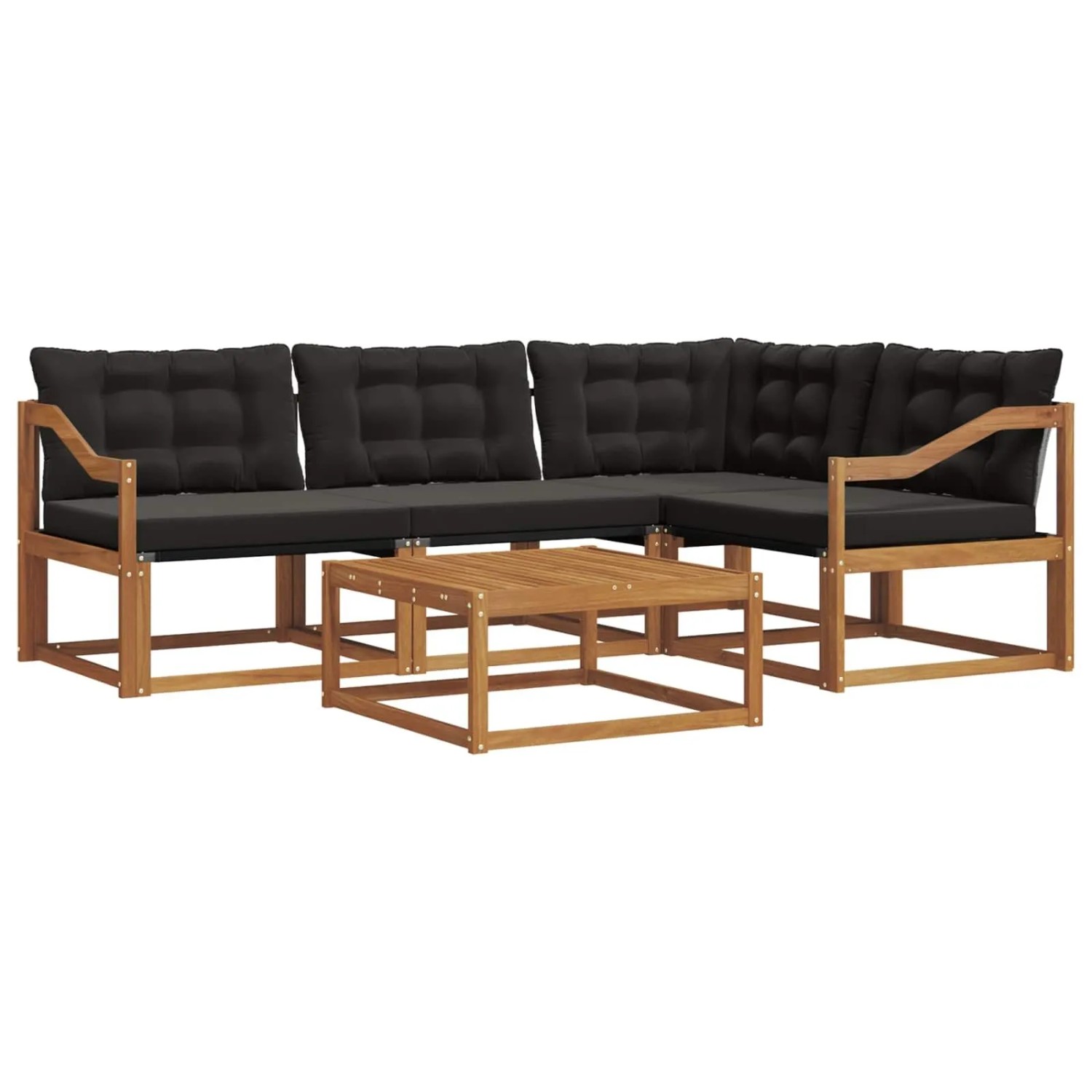 vidaXL Outdoor-Sofagarnitur mit Kissen 5-Tlg Natur und Schwarz 3369443