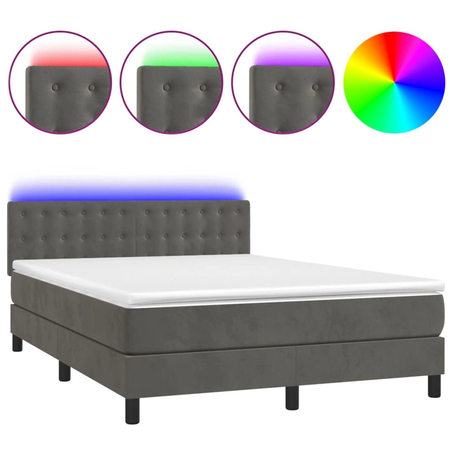 vidaXL Boxspringbett mit Matratze & LED Dunkelgrau 140x200 cm Samt 3134646 günstig online kaufen