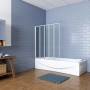 Badewannenaufsatz 120x140cm, 5-teilige Faltwand aus ESG Sicherheitsglas, Rahmen Elektrophorese Weiß.