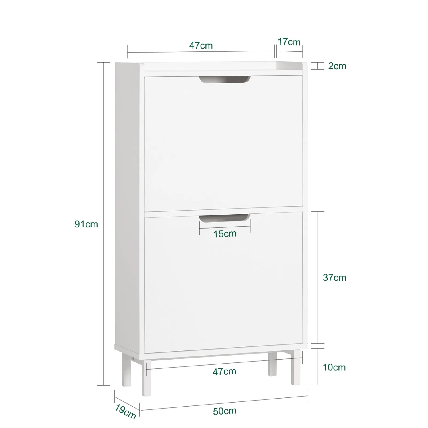 SoBuy Schuhkipper FSR151-W, weißer Schuhschrank mit 2 Klappen und Maßangaben.