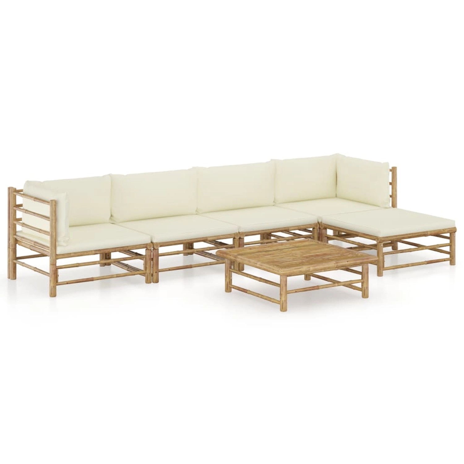 vidaXL 6-Tlg Garten-Lounge-Set mit Cremeweißen Kissen Bambus 3058197