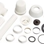 Weißer Bidet Flaschengeruchsverschluss (38,9 mm) aus Kunststoff, verschiedene Einzelteile.