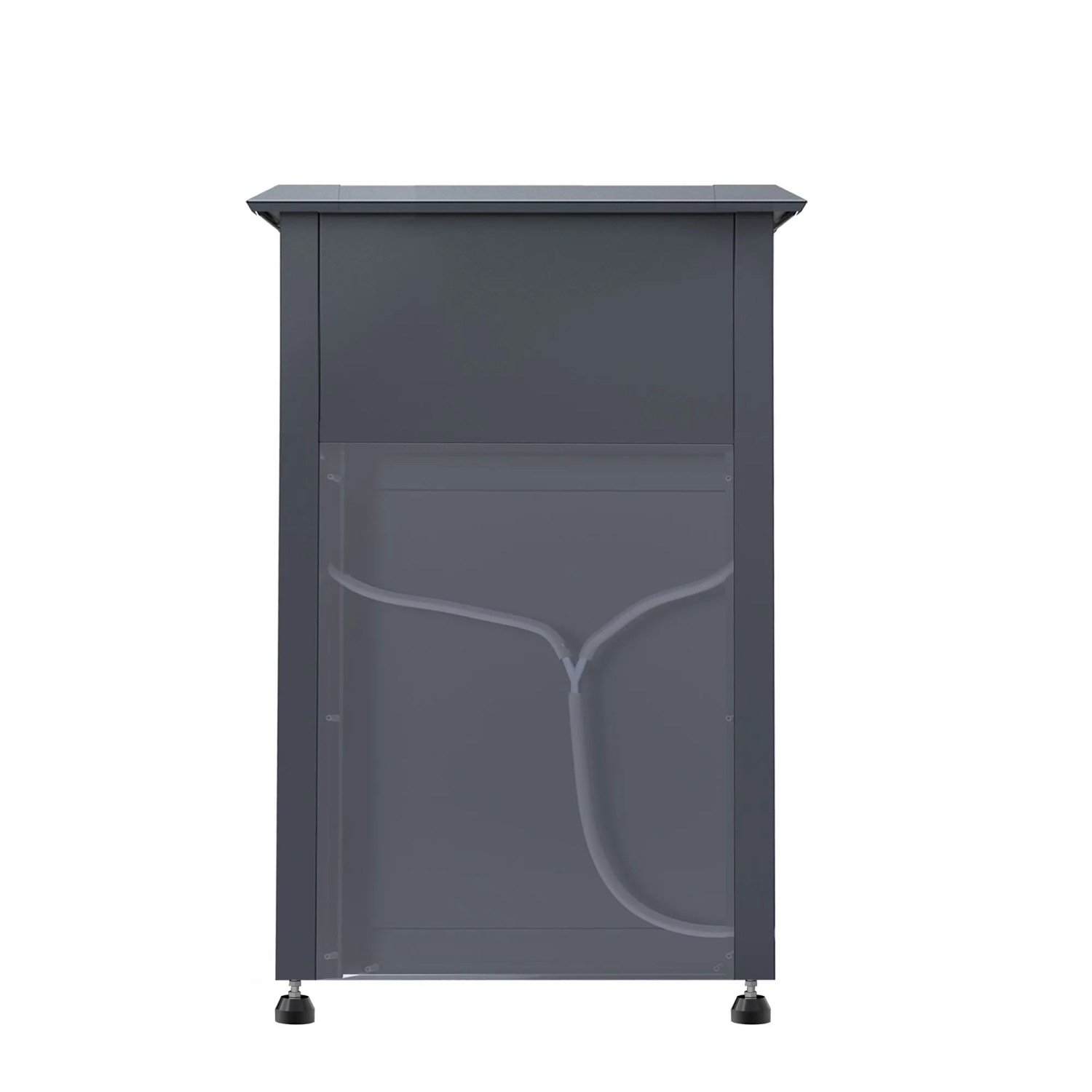 Plats Hochbeet Anthrazit aus Metall, Rückansicht mit integriertem Drainagesystem.