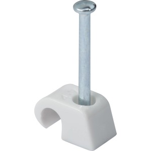 Weiße Expressschelle mit Nagel für Kabelbefestigung (Ø 4-7 mm), 50 Stück.