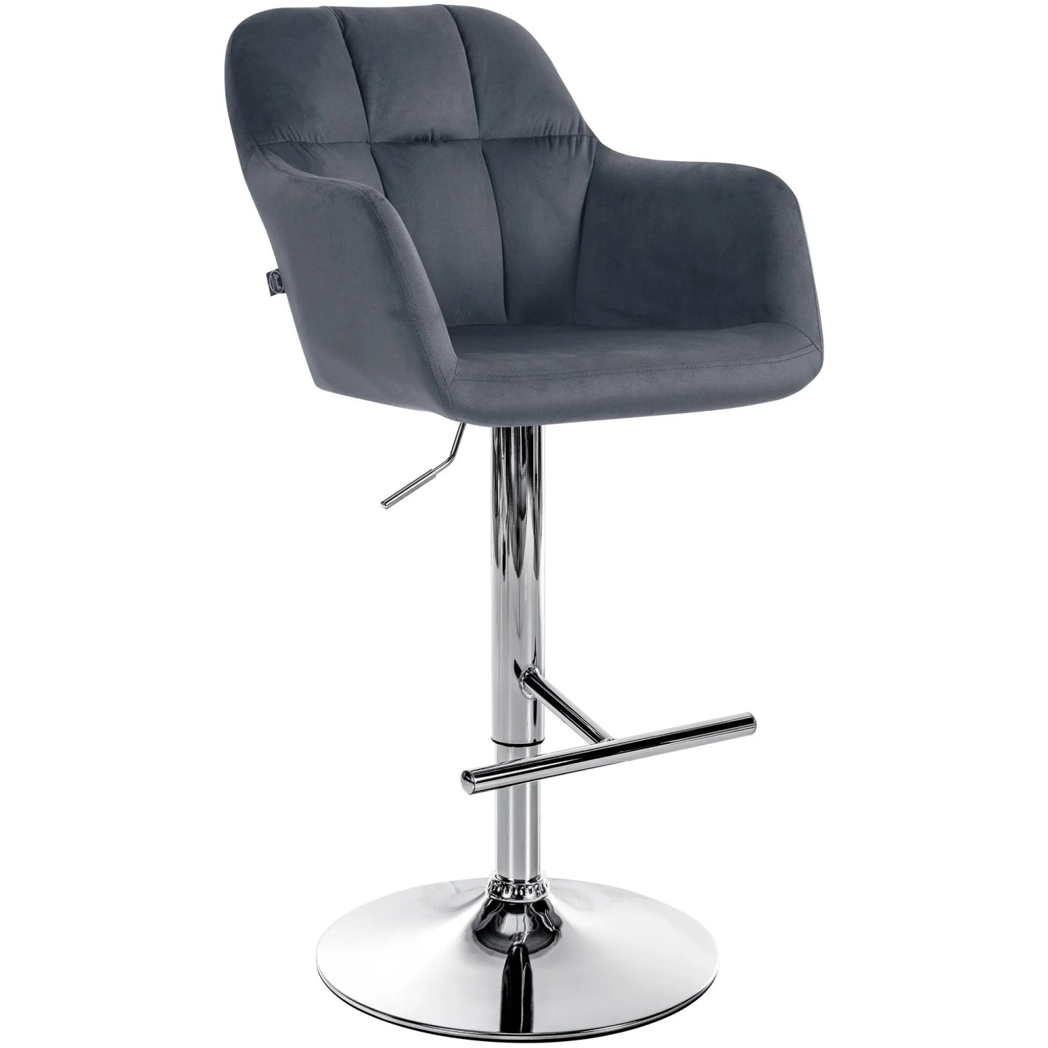DELUKE Barhocker TUBEL Samt Dunkelgrau 57x59x97cm Silber Barstuhl Höhenverstellbar Mit Lehne Drehbar Tresenhocker Tresenstuhl