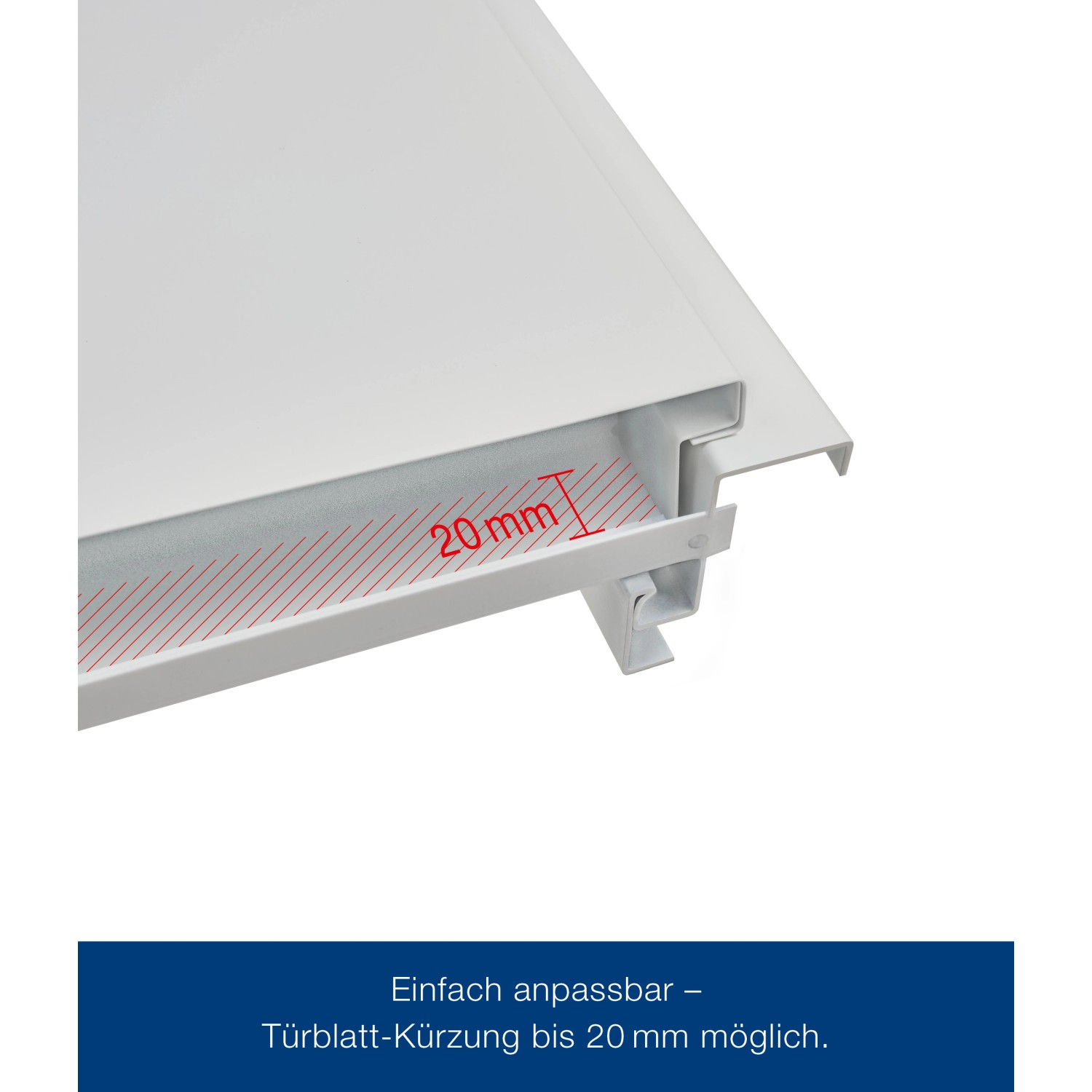 Detailaufnahme ZK-Tür-Element, weiße Eckzarge, Kürzung bis 20mm möglich.