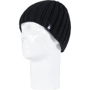 Schwarze Heat Holders Herren Mütze aus Thermogarn, gerippt.