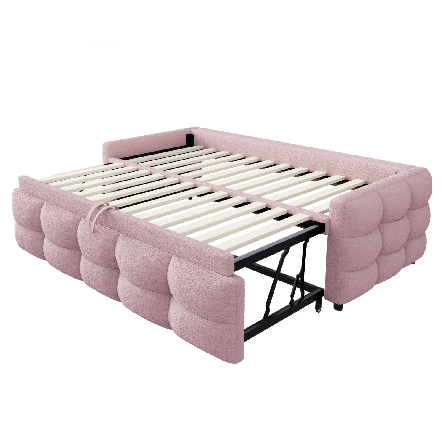 Merax Schlafsofa 90/180x190cm Teddy Samt Lattenrost Rosa
