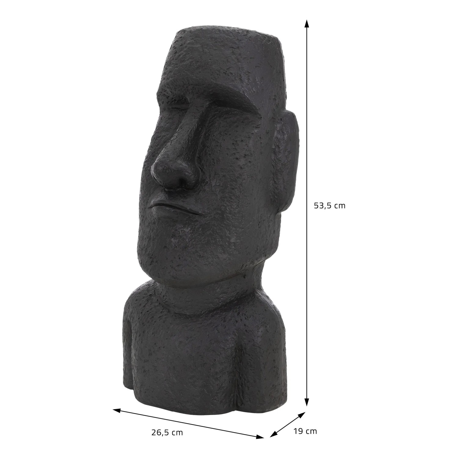 Anthrazitfarbene Moai Figur Rapa Nui (53,5 cm) aus Kunstharz, Dekofigur für Haus und Garten.