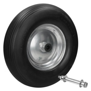 ECD Germany Schubkarrenrad 2er Set PU Gummi Ø 390 mm Schwarz mit Achse