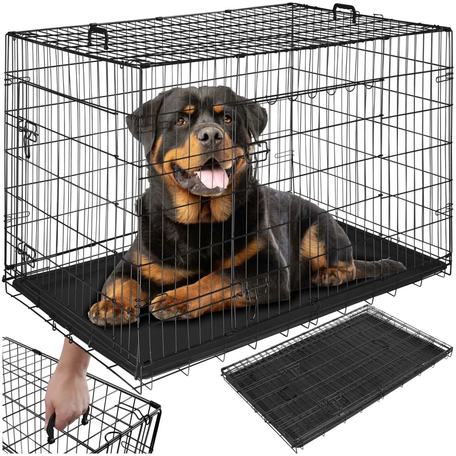 Tectake Hundekäfig Gitterbox Luna Klappbar  Mit 2 Tragegriffen Robuste Stahlgitter  121 50 x 75 50 x 80 50 cm Schwarz
