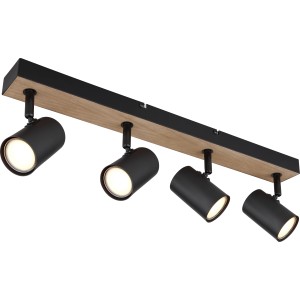 Globo Strahler Robby, 4-flammig, schwarz matt mit Holzoptik. Moderner Spot für Innenräume.