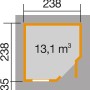 Grundriss Holz-Gartenhaus Flachdach, 278x278 cm, lasiert. Fläche: 13,1 m³.