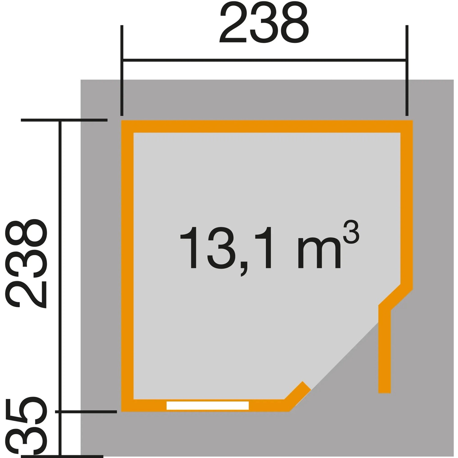 Grundriss Holz-Gartenhaus Flachdach, 278x278 cm, lasiert. Fläche: 13,1 m³.