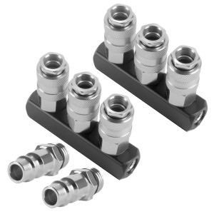 STAHLWERK 3-fach Druckluftverteiler (2er Set) mit Schnellkupplungen und Stecknippeln.