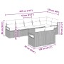 Beiges 8-teiliges Garten-Sofa-Set aus Polyrattan von vidaXL, Maße eingezeichnet.
