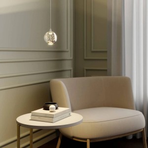 Moderne Lucande LED Pendelleuchte Hayley, transparentes Glas, 1-flammig für Wohnzimmer.