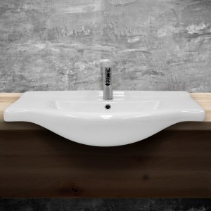 Weißes ML-Design Keramik Waschbecken 86cm mit Hahnloch und Überlauf für das Badezimmer.