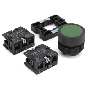 Sintron Drucktaster Grün, bündig, Serie IN1, mit Schließer und Öffner Kontakten.