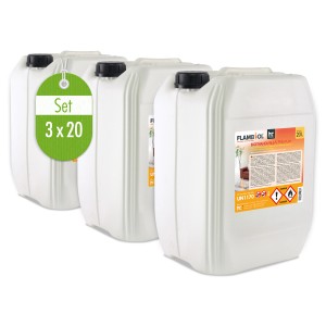 Set aus 3 Kanistern Flambiol Bioethanol 96,6% Premium, je 20l für Ethanolkamine.