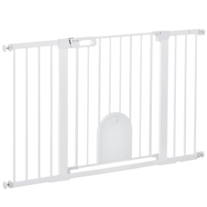 Weißes PawHut Türschutzgitter mit Klemmbefestigung, verstellbar von 75-131 cm.