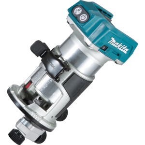 Makita Akku-Multifunktionsfräse DRT50ZJX2, Akku-Fräse in Silber und Türkis.