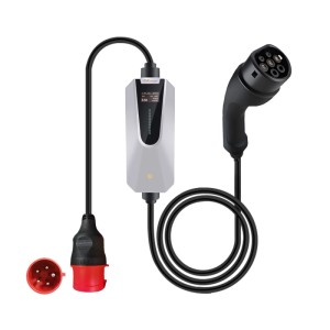 Tragbare Junsun 22kW EV Ladestation mit Typ 2 Stecker, CEE 32A Anschluss und LCD-Display.