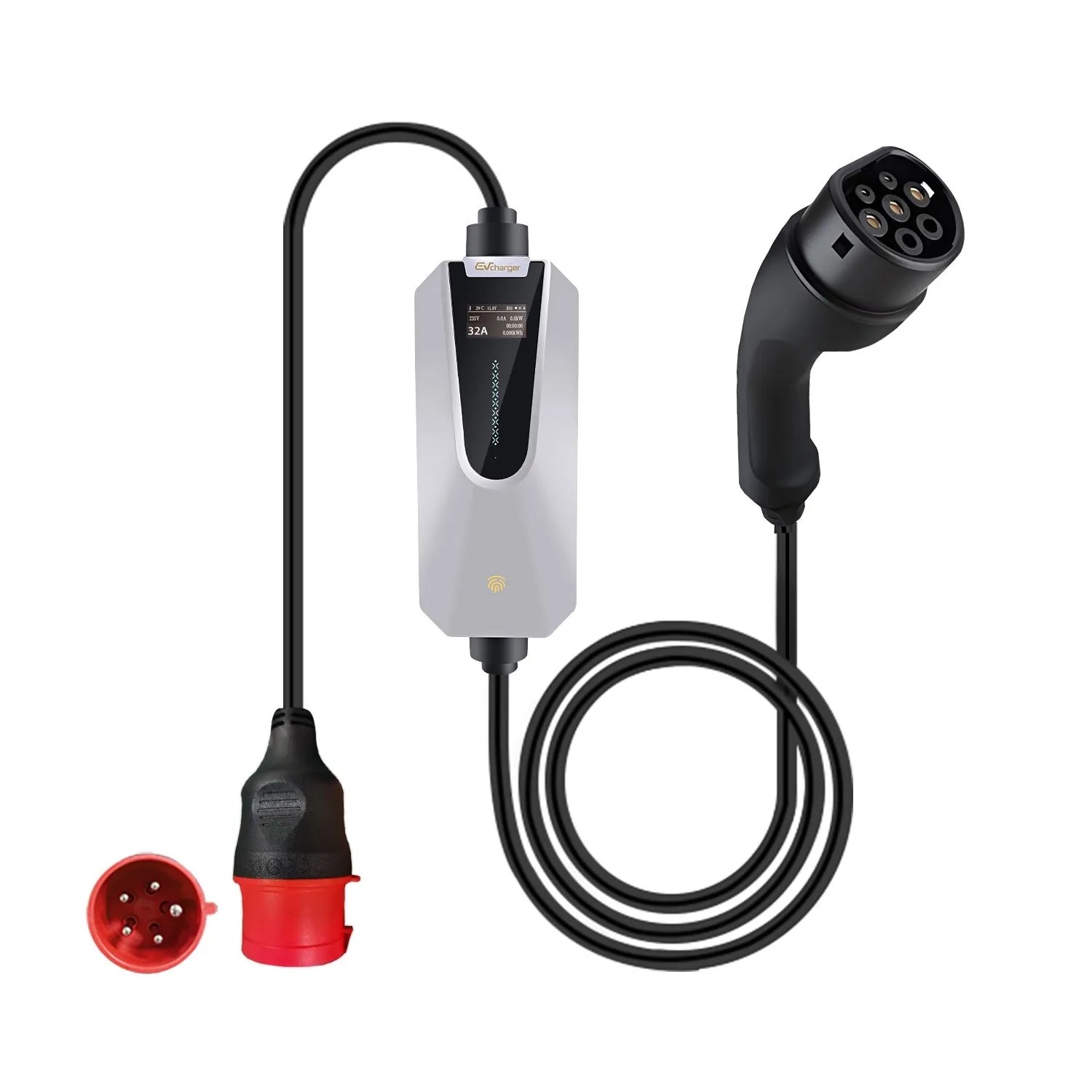 Junsun 22kW EV Ladestation Typ 2 3Phasig 32A Tragbar mit Smart Life APP 1.3 Zoll LCD 5M CEE Stecker