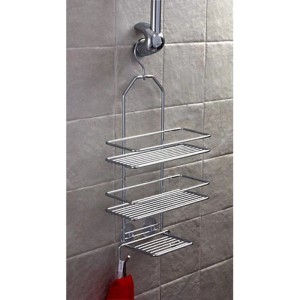 Chrom Duschablage mit 3 Gitterrost-Etagen und Haken, hängend in der Dusche. Praktisches Badregal.