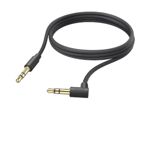Schwarzes Hama Aux-Kabel mit 90° Winkelstecker, 3,5 mm Klinke, 2 m Länge für Hausautomation.
