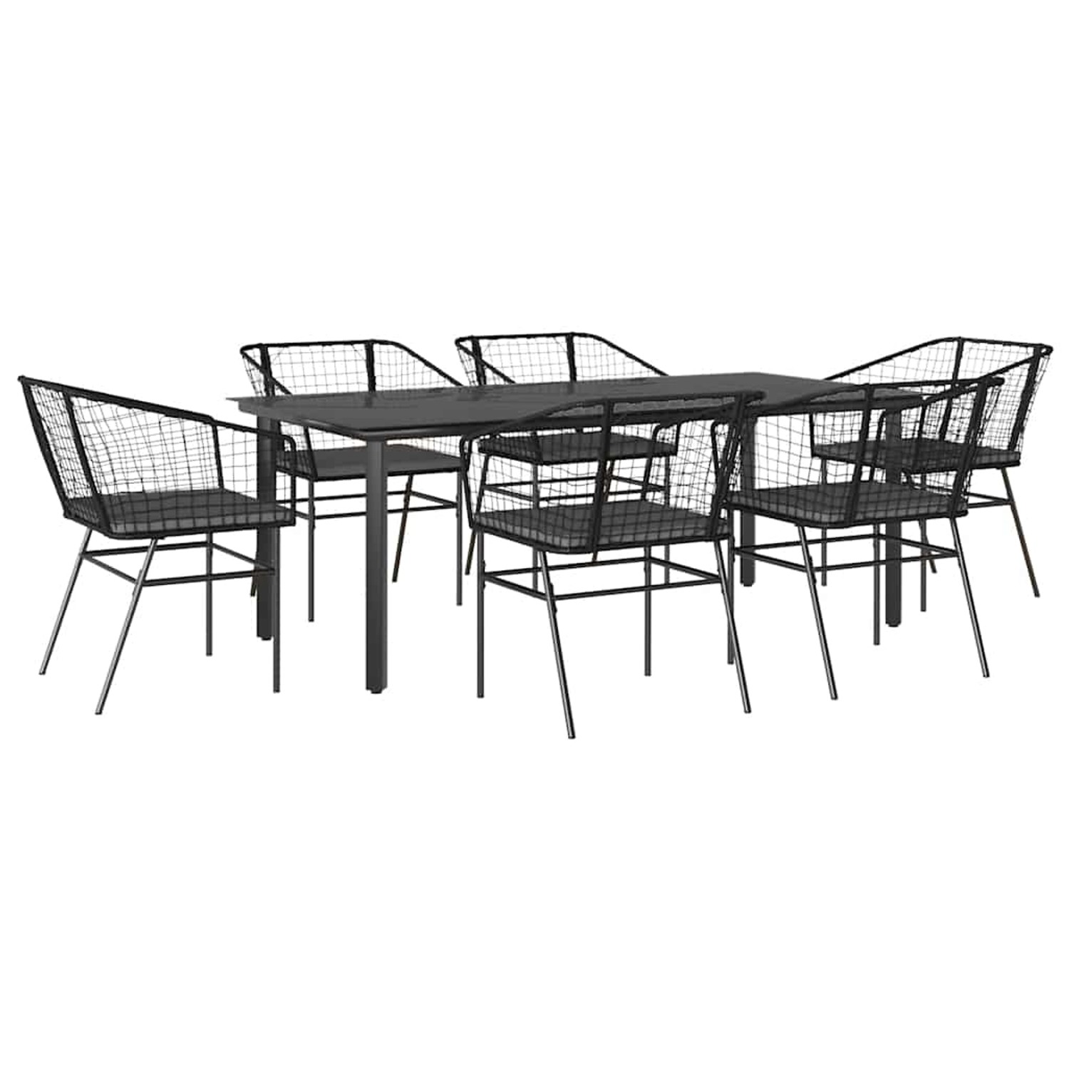 vidaXL 7-Tlg Garten-Essgruppe mit Kissen Schwarz Poly Rattan Glas 3334602 günstig online kaufen