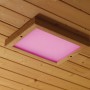 Karibu LED Farblicht für Sauna/Infrarotkabine mit Holzrahmen und pinkem Licht, Deckenmontage.